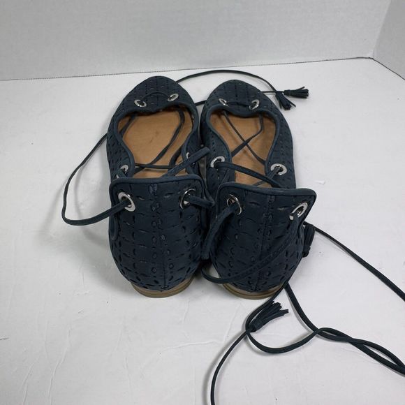 HALOGEN Perforated Suede Lasercut Lace Up Ballet Flats Shoes Size 8‎ Black - Picture 4 of 8